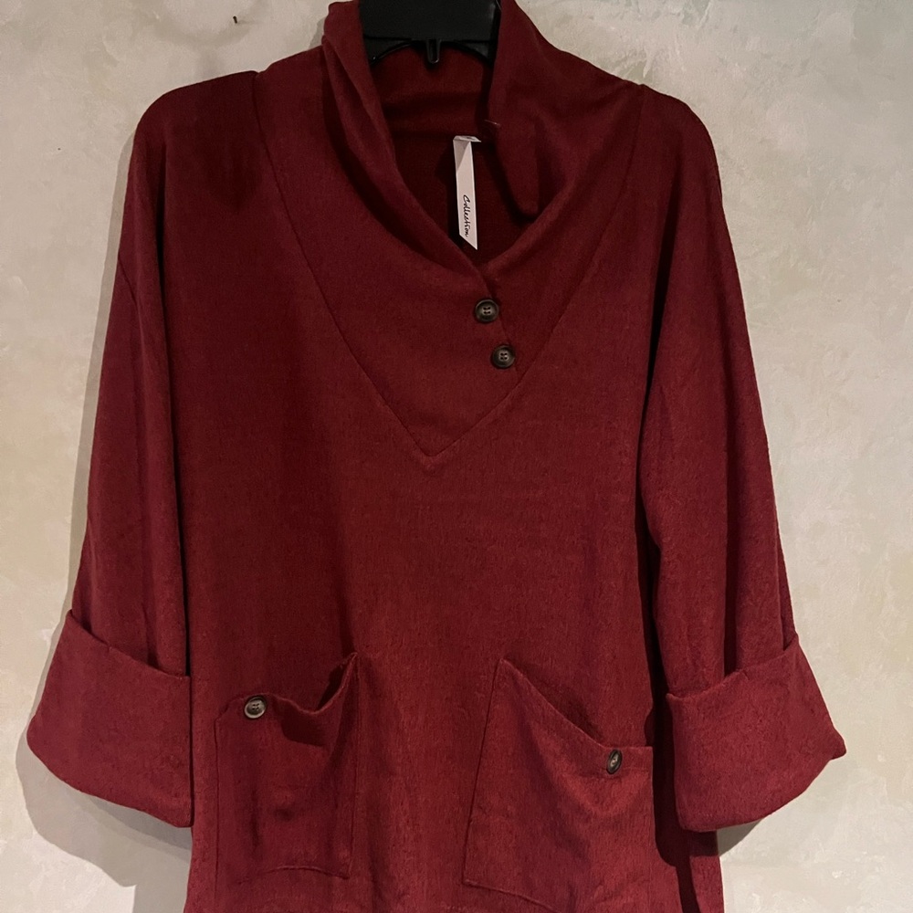 JM Collection Heathered Wine Red Pullover Tunic